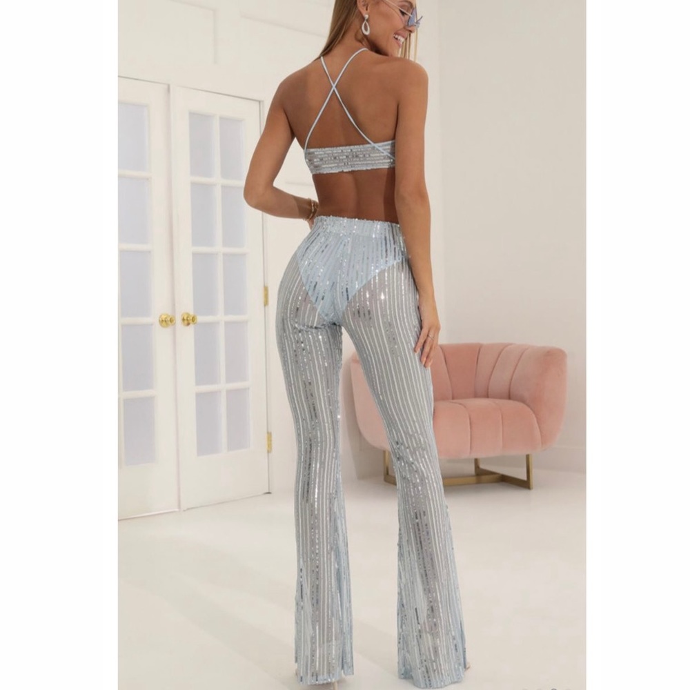 Lucy in the Sky : Peony Sequin Striped Two Piece Set in Blue